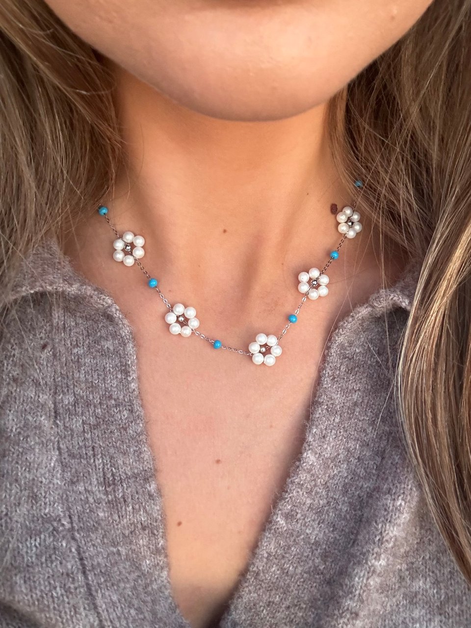 Flower Blue Silver Necklace